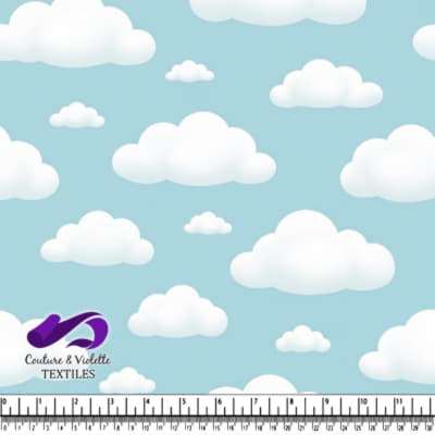Soft White Clouds on Blue Sky Fabric Pattern