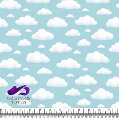 Soft White Clouds on Blue Sky Fabric Pattern
