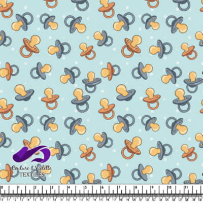 Baby Pacifier Pattern on Blue Background