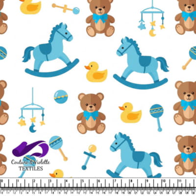 Blue Baby Toys Pattern on White Background