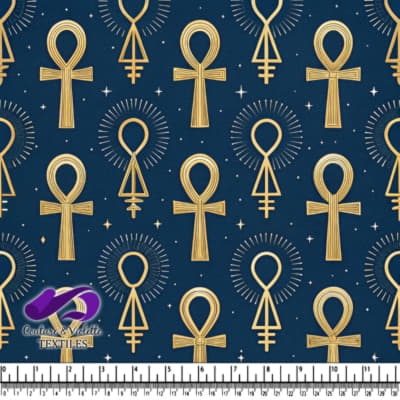 Symboles Ankh Dorés sur Fond Bleu Marine