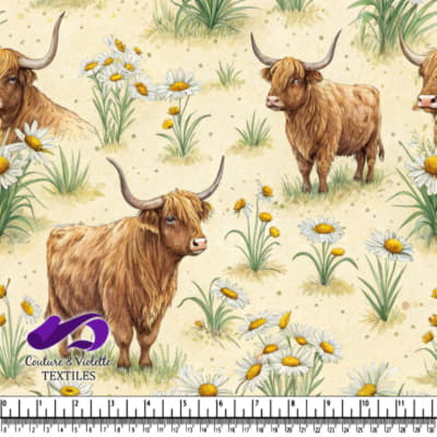 Highland Cows and Daisies Pattern