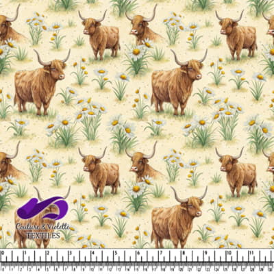 Highland Cows and Daisies Pattern
