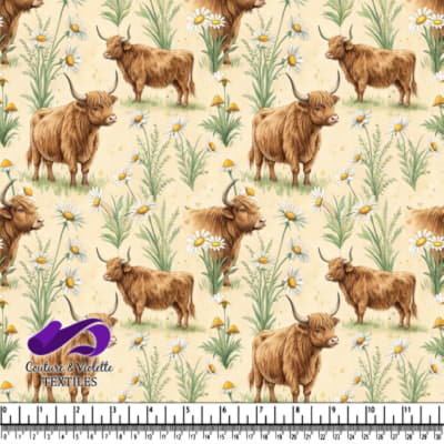 Highland Cows and Daisies Pattern
