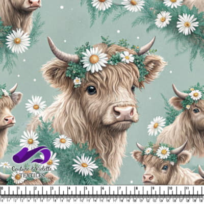 Highland Cow with Daisy Crown Pattern