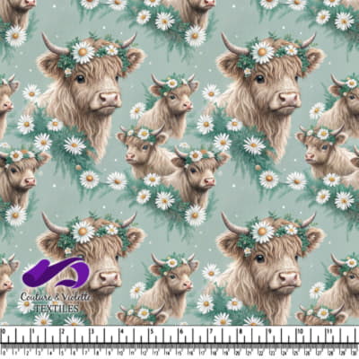 Highland Cow with Daisy Crown Pattern