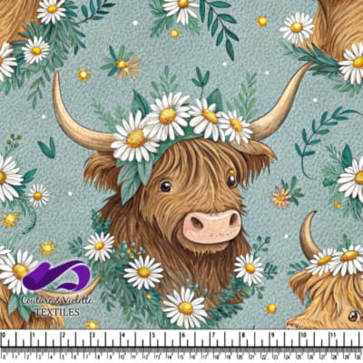 Highland Cow with Daisy Crown Pattern