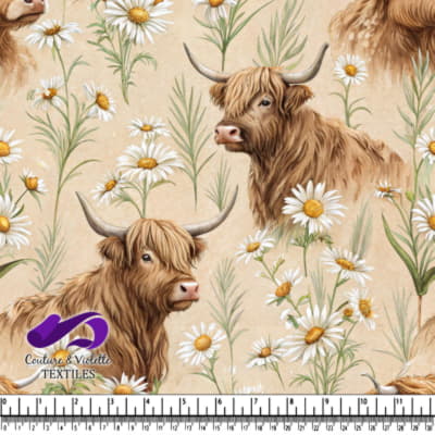 Highland Cows and Daisies Pattern