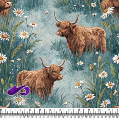 Highland Cows Amid Wildflowers Pattern