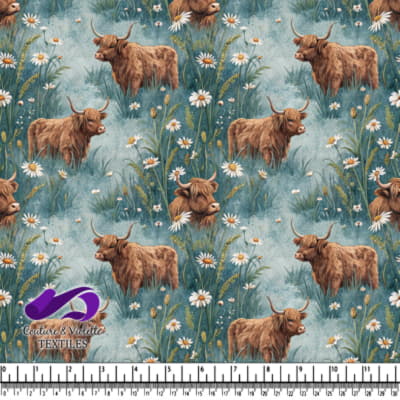 Highland Cows Amid Wildflowers Pattern