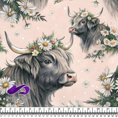 Highland Cows with Floral Crowns Pattern