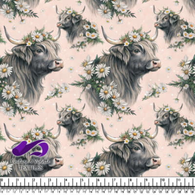 Highland Cows with Floral Crowns Pattern