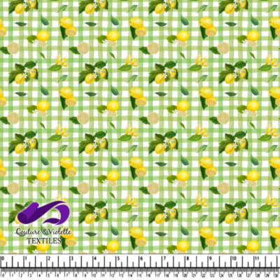 Lemon Pattern on Green Gingham Background