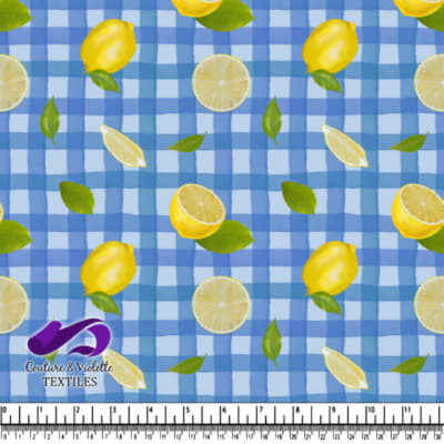 Lemon Pattern on Blue Checkered Fabric