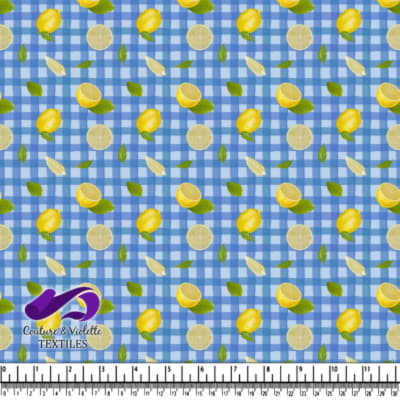 Lemon Pattern on Blue Checkered Fabric