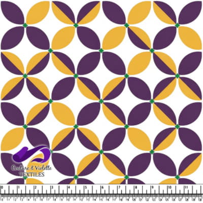 Motif de Fleurs Géométriques en Violet et Jaune