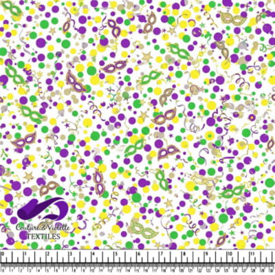 Motif de Tissu Masques de Mardi Gras et Confettis