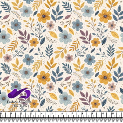 Motif Floral Automnal avec Fleurs Bleues et Jaunes