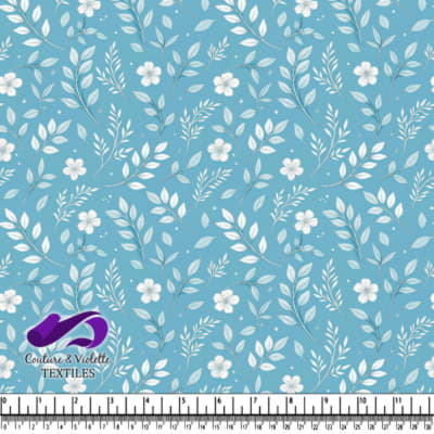 Delicate White Floral Leaves on Blue