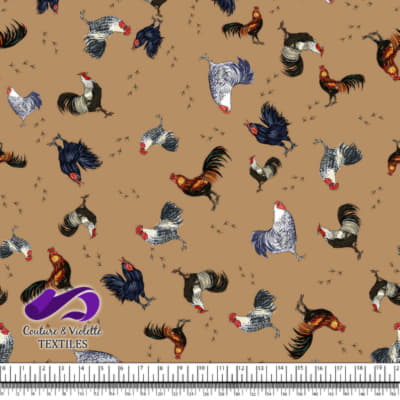 Coqs et Poules - Foule de plumes sur Fond de Café Glacé