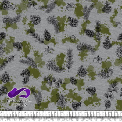 Conifères et Taches Kakis sur Fond Gris Ultime