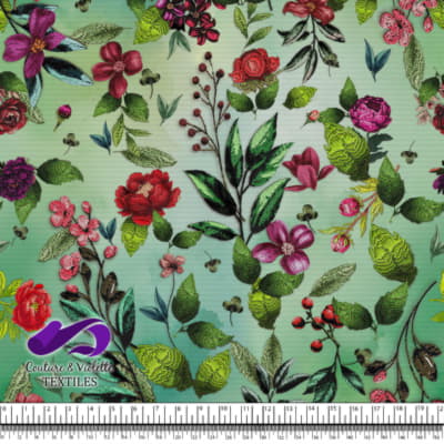 Embroidery bloom - Roses sur fond vert