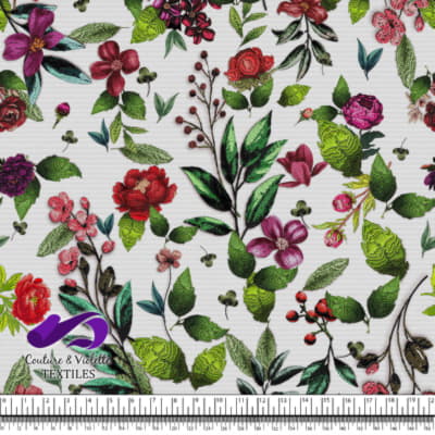 Fleurs brodées - Roses sur fond de lin blanc