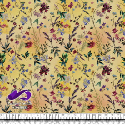 Embroidery bloom - Feuilles sur fond jaune