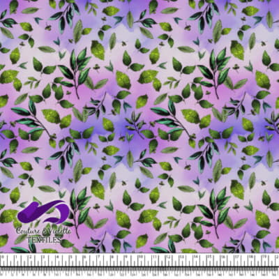 Embroidery bloom - Leaves on purple background