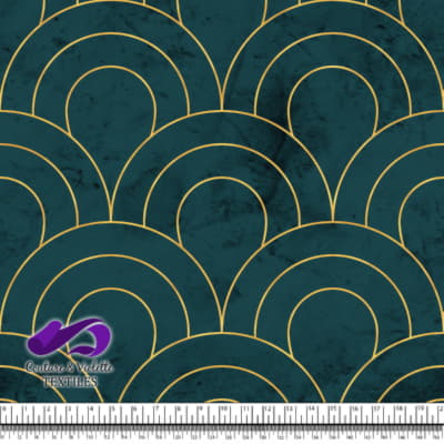 Géo art déco - Écailles dorées - Sarcelle profond