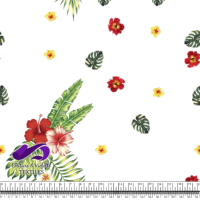 Tropical - hibiscus et palmier - Blanc