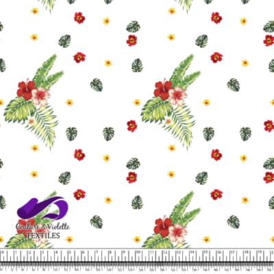 Tropical - hibiscus et palmier - Blanc