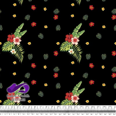 Tropical - hibiscus et palmier - Noir