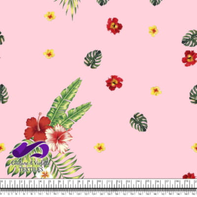 Tropical - hibiscus and palm - Pink