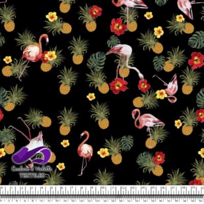 Tropical - Flora & flamingos - Black