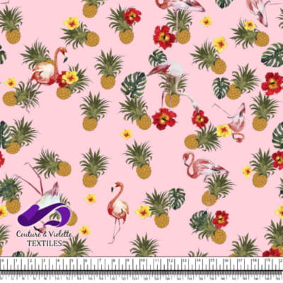 Tropical - Fleurs et flamants - Rose