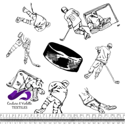 Ensemble d'illustrations de joueurs de hockey sur glace en noir et blanc