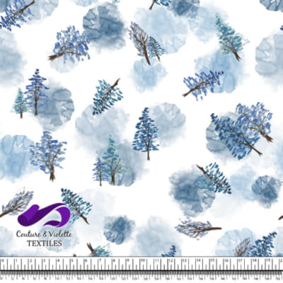 Montagne - Sapins bleus en aquarelle